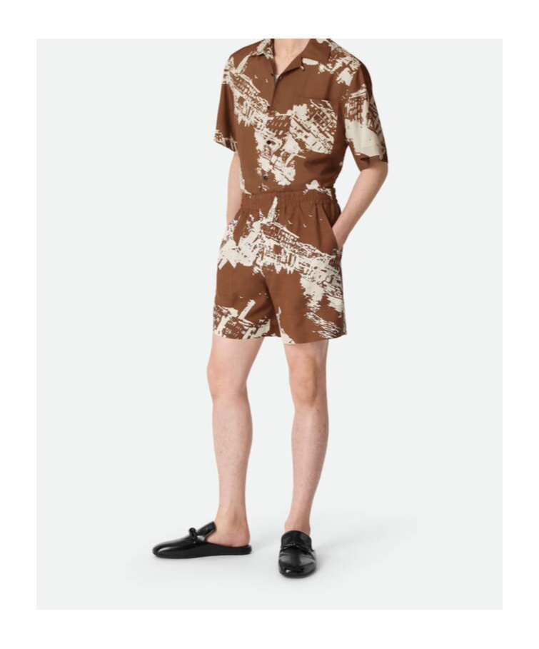 Bottega Veneta Seidenshorts Mit Italienischer Postkarte In Multi