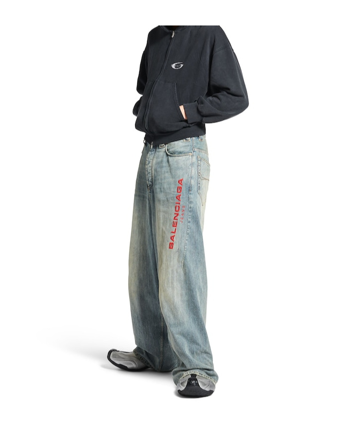 Balenciaga Logo-embroidered Wide-leg Jeans In Light Blue
