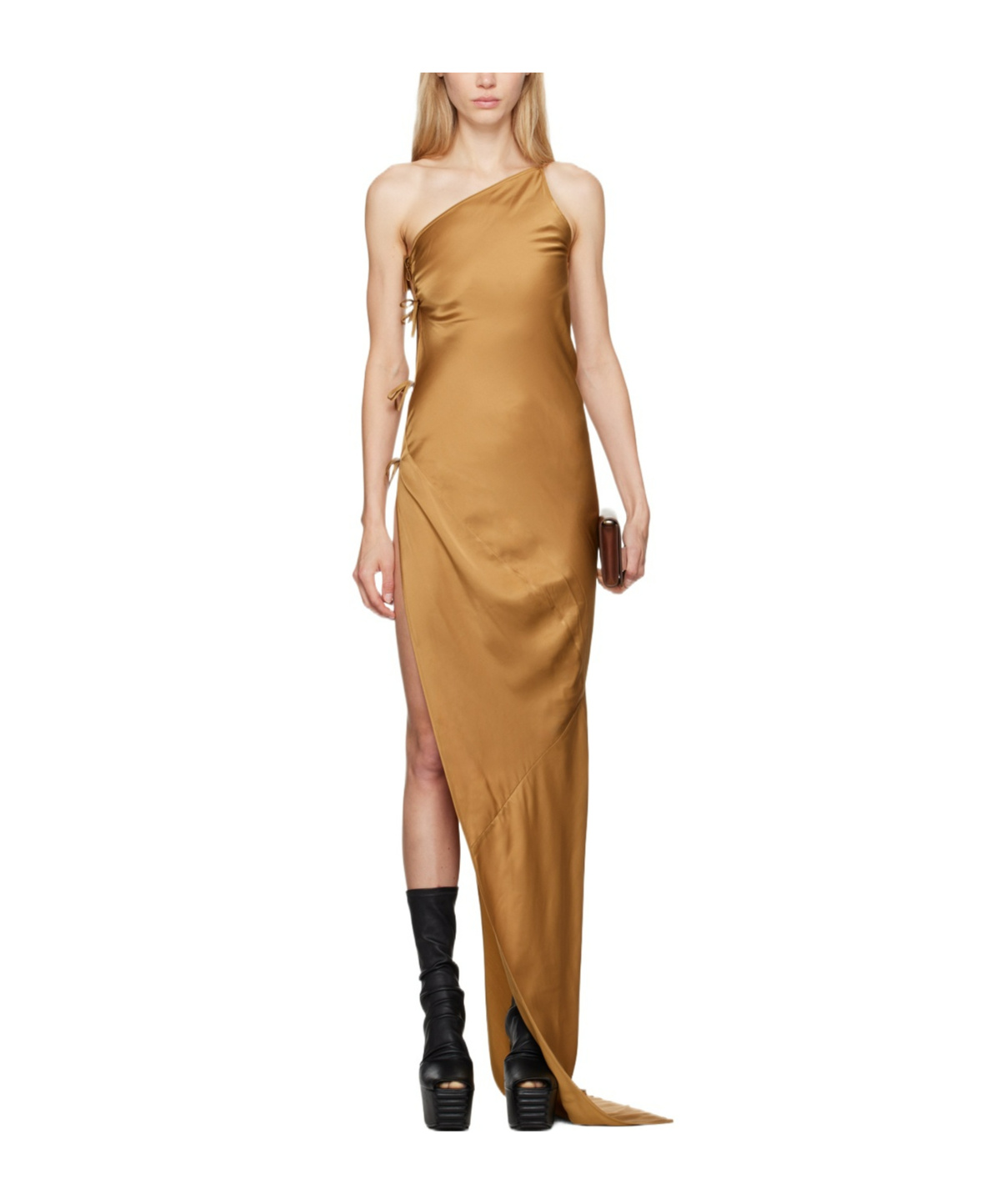 Rick Owens Taco Satin Gown In Brown