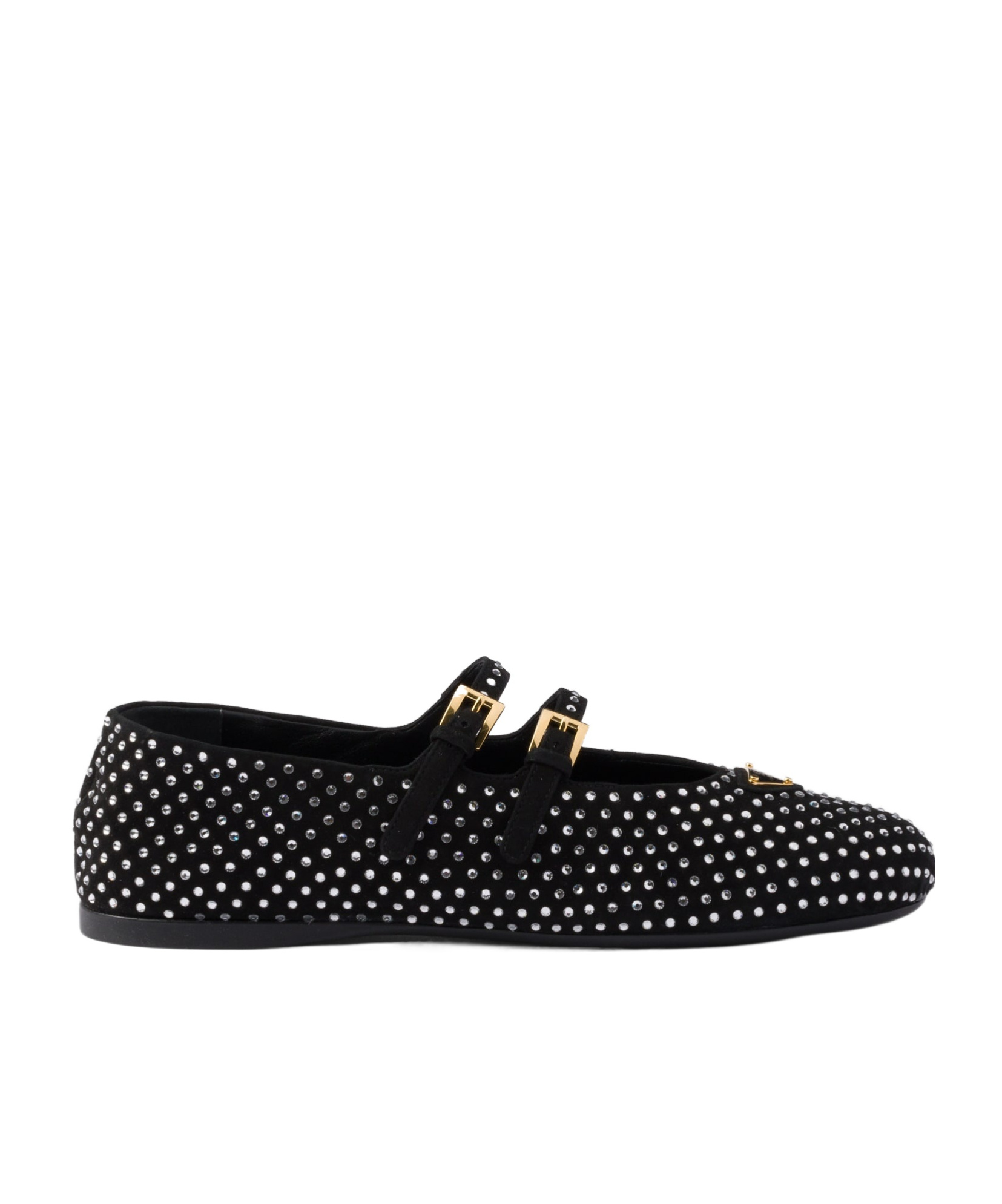 Prada Crystal Saffiano Dual Mary Jane Ballerina Flats In White