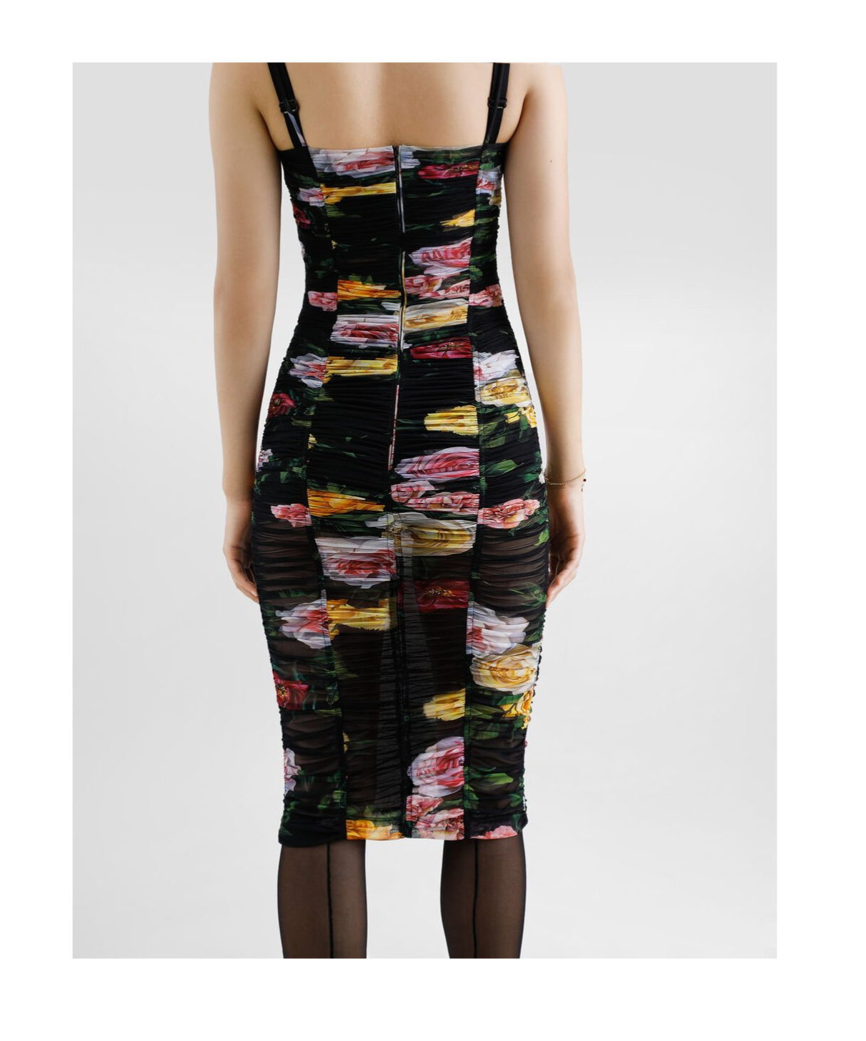 Dolce & Gabbana Paneled Ruched Floral-print Tulle Dress In Black