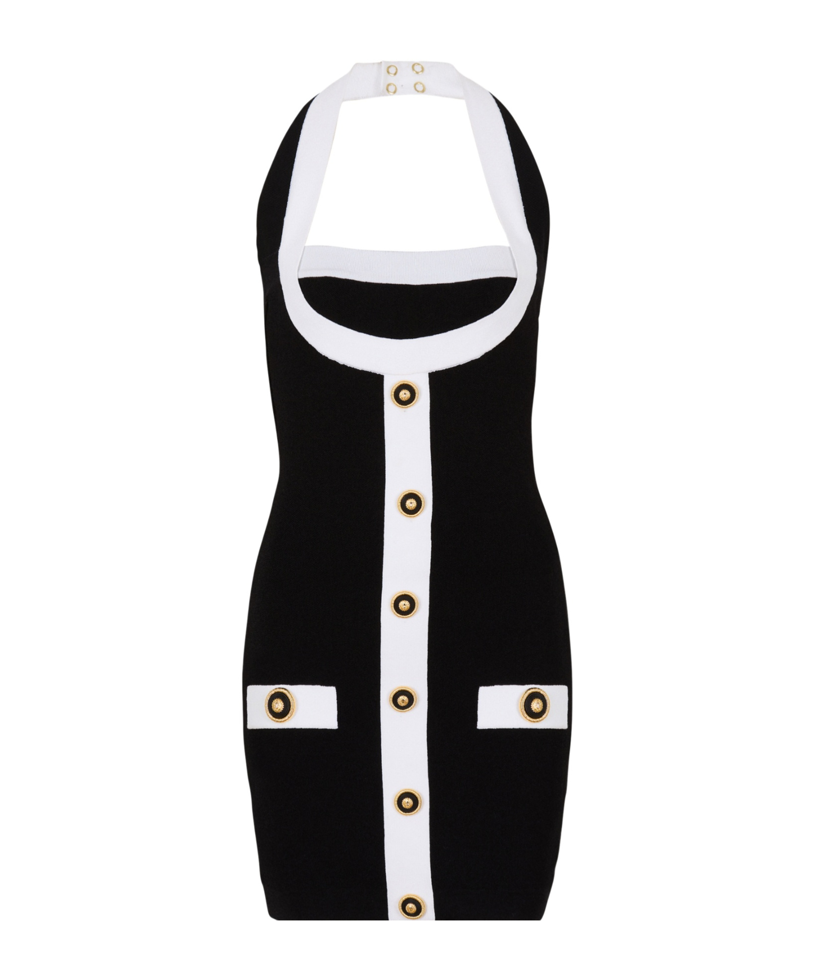 Balmain Black Dress With Square Neckline And Decorative Buttons In Black
