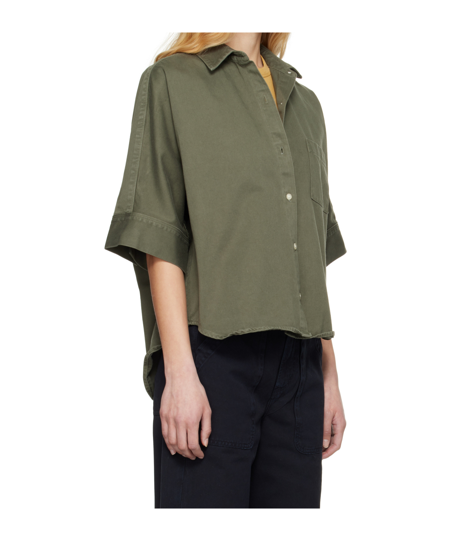 Citizen Of Humanity Oversized Regenerative Cotton Poplin Shirt. Subtle Fading Throughout. In Green