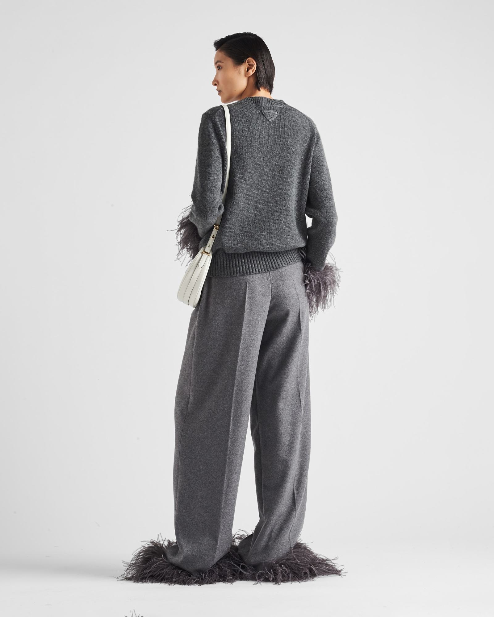 Prada Cashmere Pants With Feathers In Gray