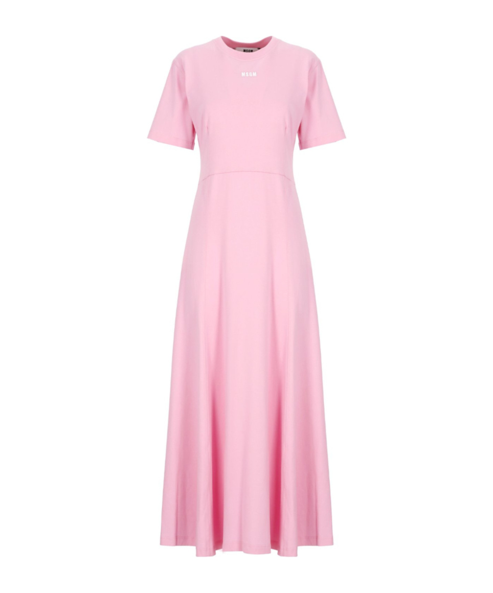 Msgm Logo Embroidered Midi Dress In Pink