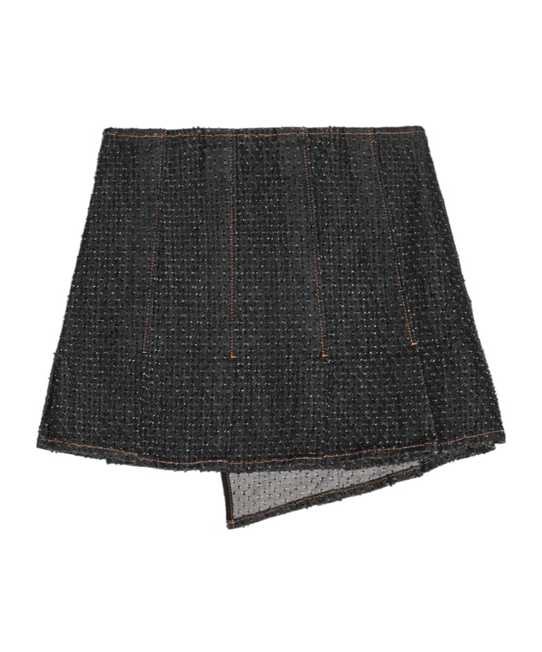 Ganni Black Fluffy Denim Wrap Miniskirt In Black
