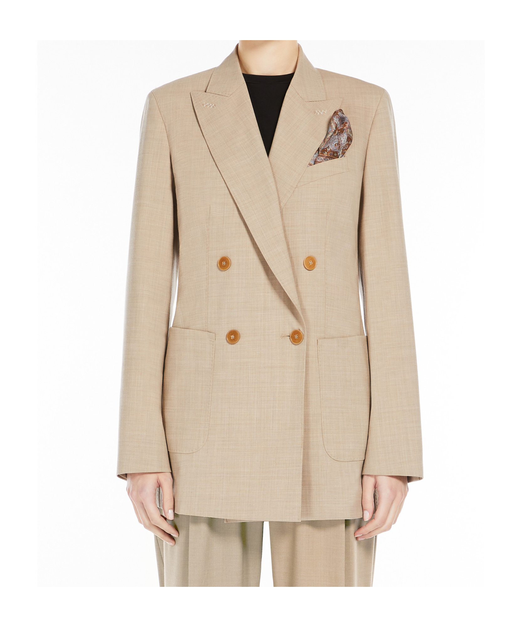 Max Mara Double-breasted Wool Suit Coat In Nude