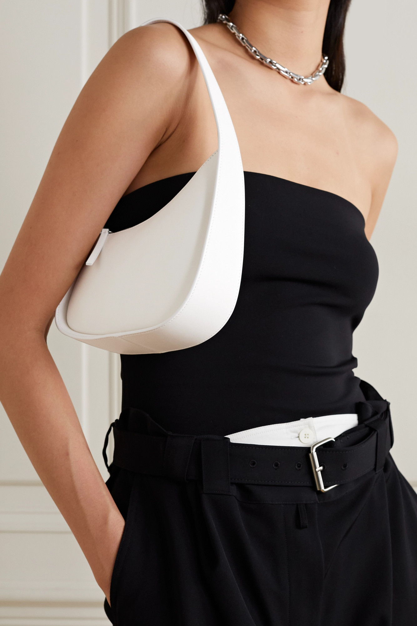 The Row Half Moon Shoulder Bag In Smooth Calfskin In White