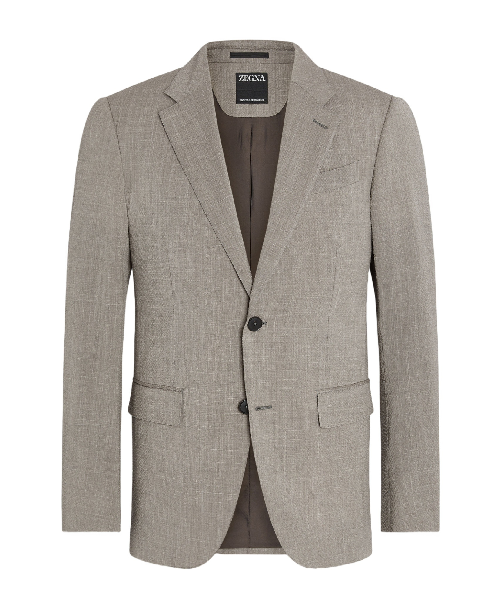 Zegna Taupe Trofeo Seersucker Wool Silk And Linen Blend Jacket In Gray