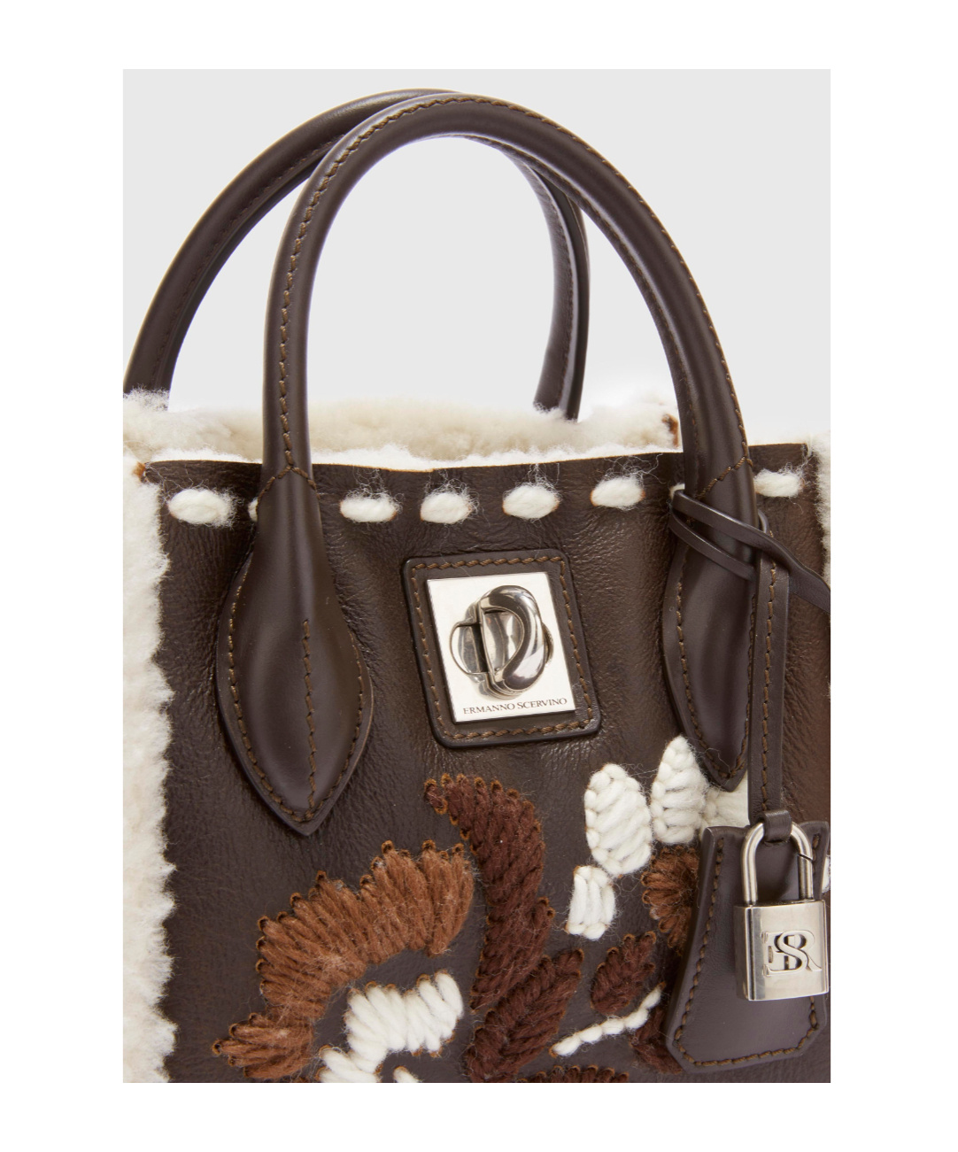 Ermanno Scervino Mini Maggie In Shearling With Floral Embroidery In Multi