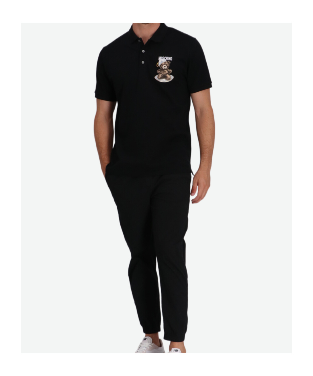 Moschino Graphic Print Polo Shirt With Side Slits In Black