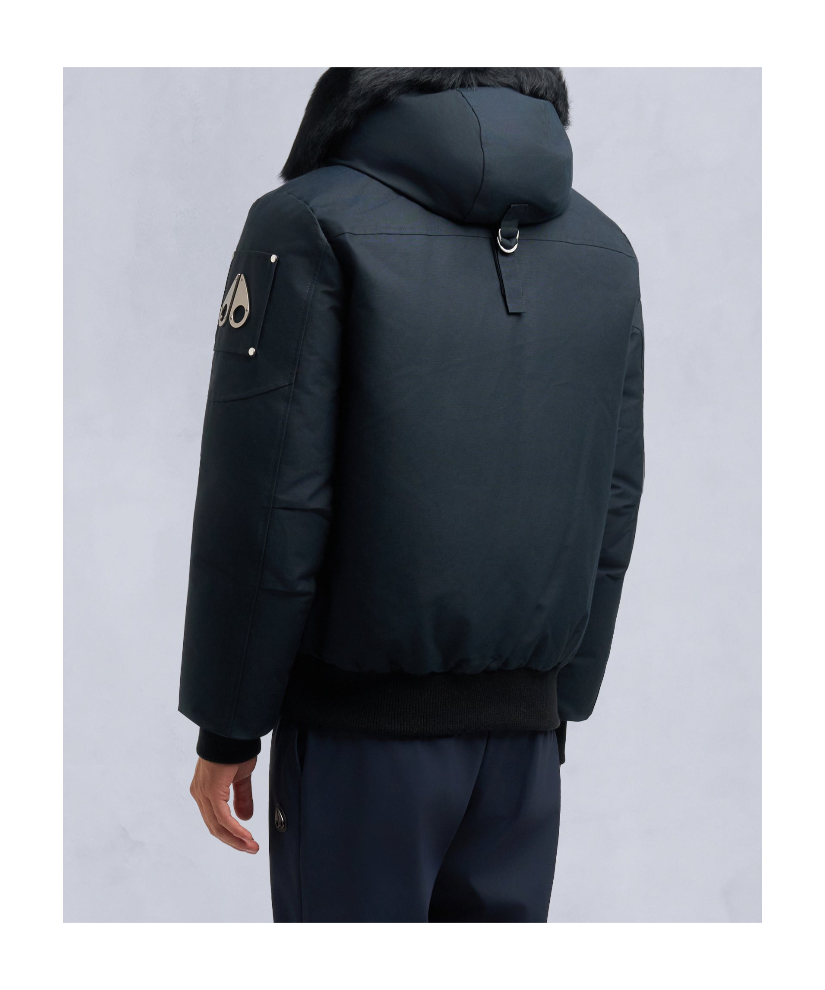 Moose Knuckles Shearling Trim Down Bomber Jacket In Black