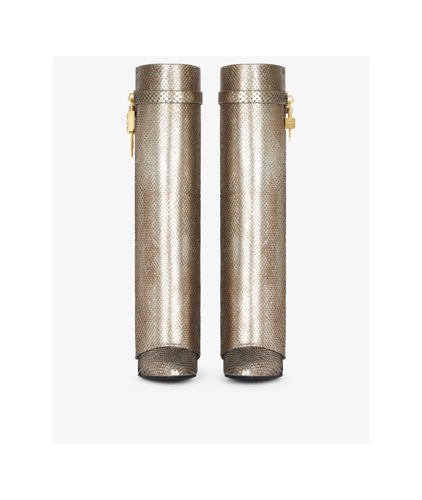 Givenchy Shark Lock Boots In Python With Iridescent Effect In Silver