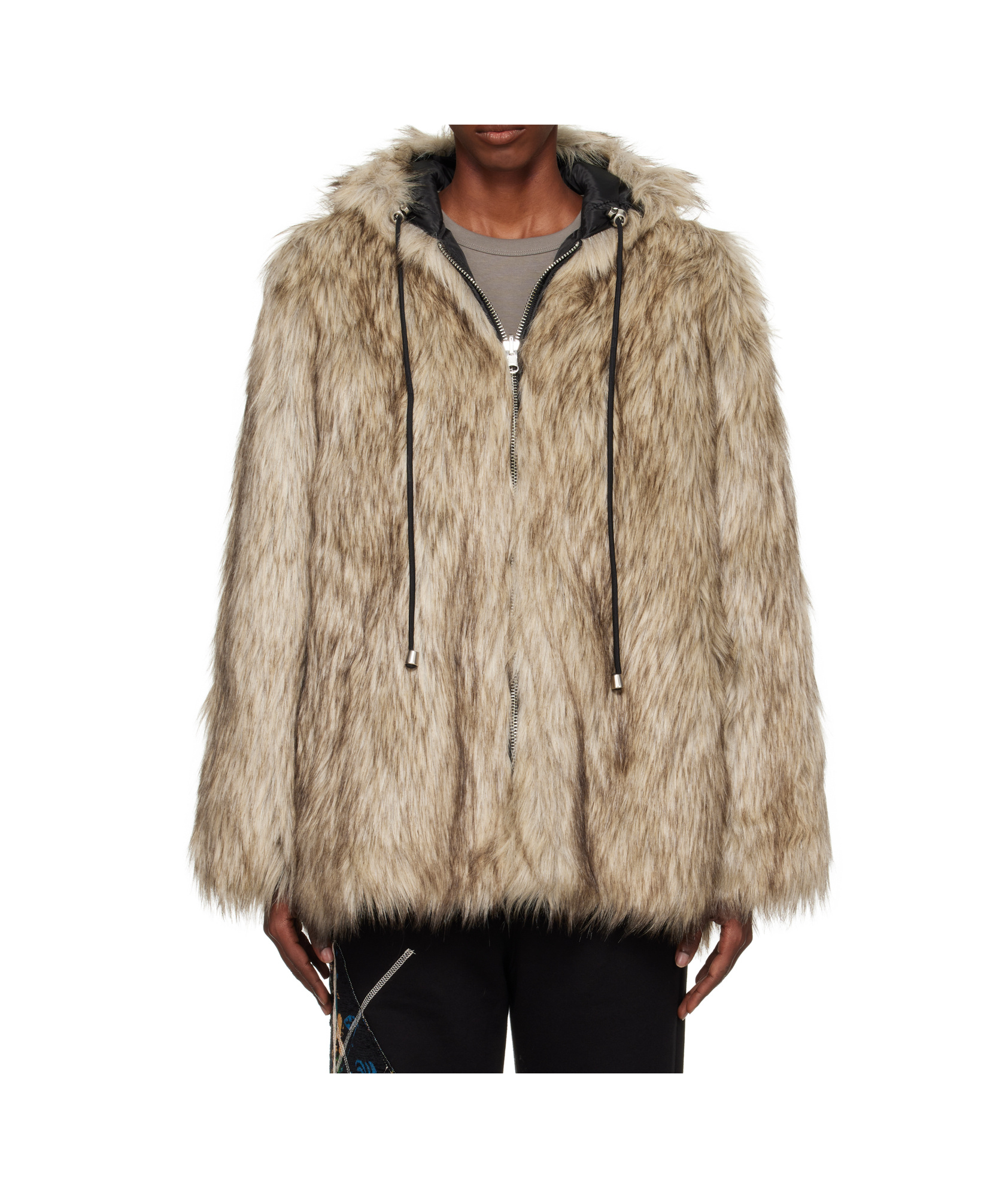 Open Yy Hooded Reversible Faux Fur Jacket In Neutral