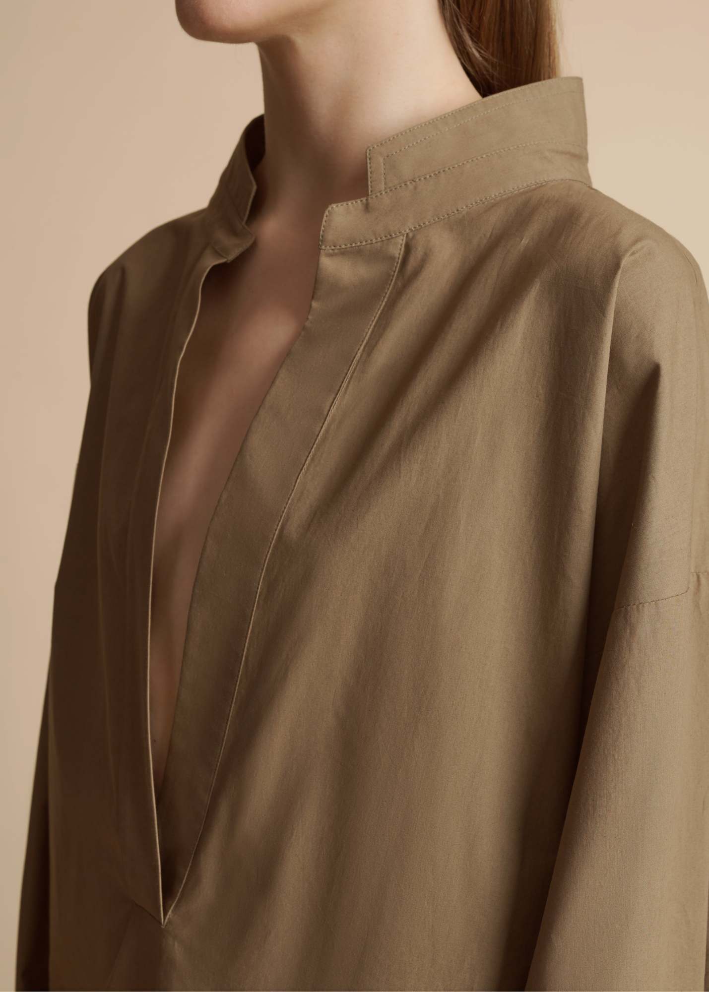 Khaite Open-necked Pullover Shirt In Brown