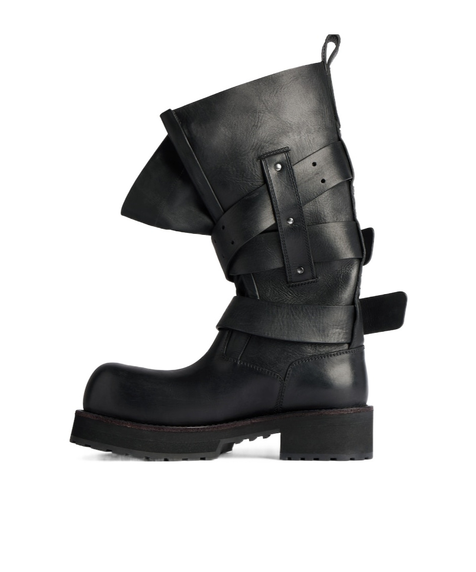Balenciaga Mid-calf Leather Boots Rubber Sole In Black