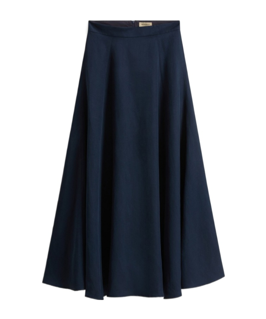 Woolrich Long Skirt In Linen Blend In Blue