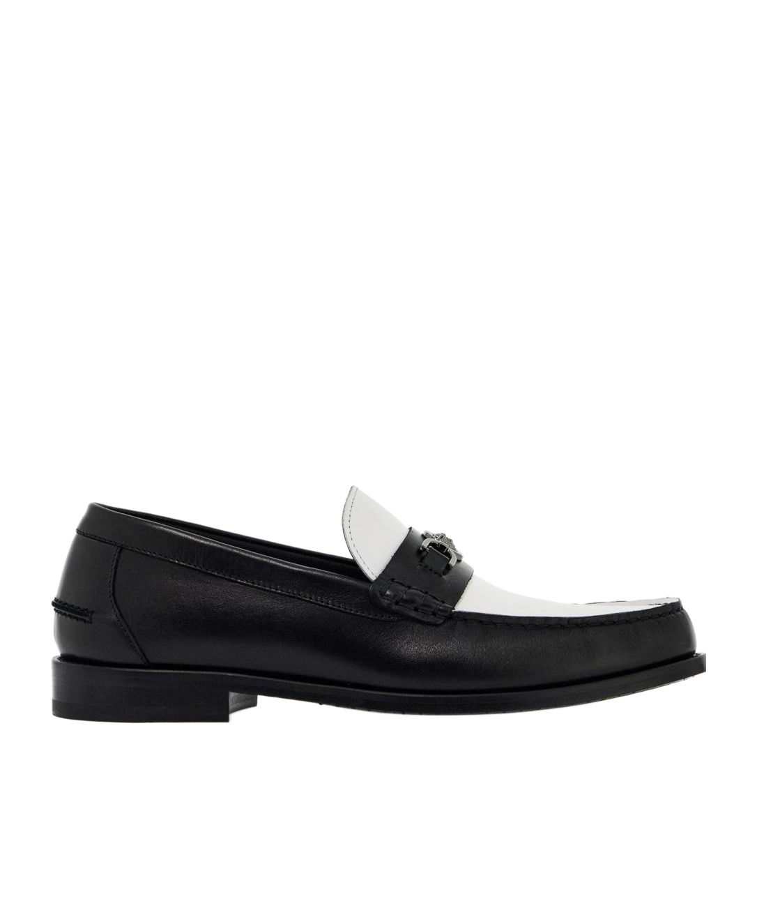 Versace Horsebit-embellished Two-tone Leather Loafers In White