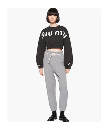 Miu Miu Logo-print Cropped Sweatshirt In Black