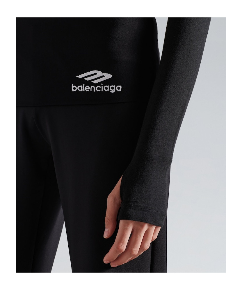 Balenciaga Women's 3b Sports Icon Long Sleeve Fitted Crewneck Top In Black/white In Black