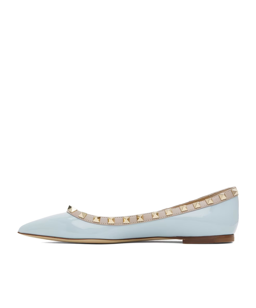 Valentino Rockstud Patent Leather Ballet Flats In Blue