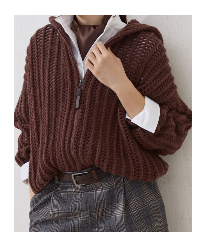 Brunello Cucinelli Open-knit Cardigan In Brown