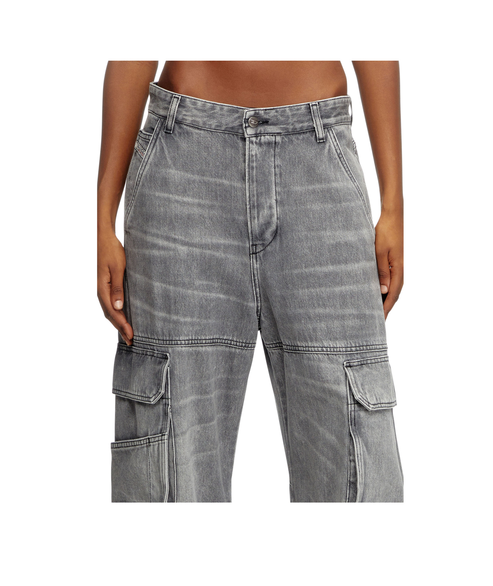 Diesel D-sire-cargo-d Grey Cargo Jeans With Low-rise Waist In Gray
