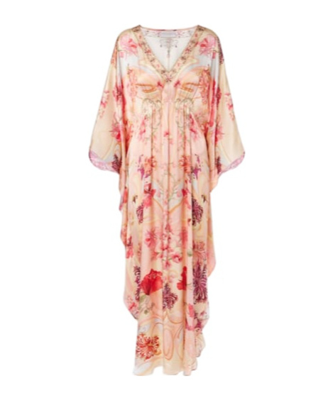 Camilla Embellished Floral Silk Kaftan In Neutral