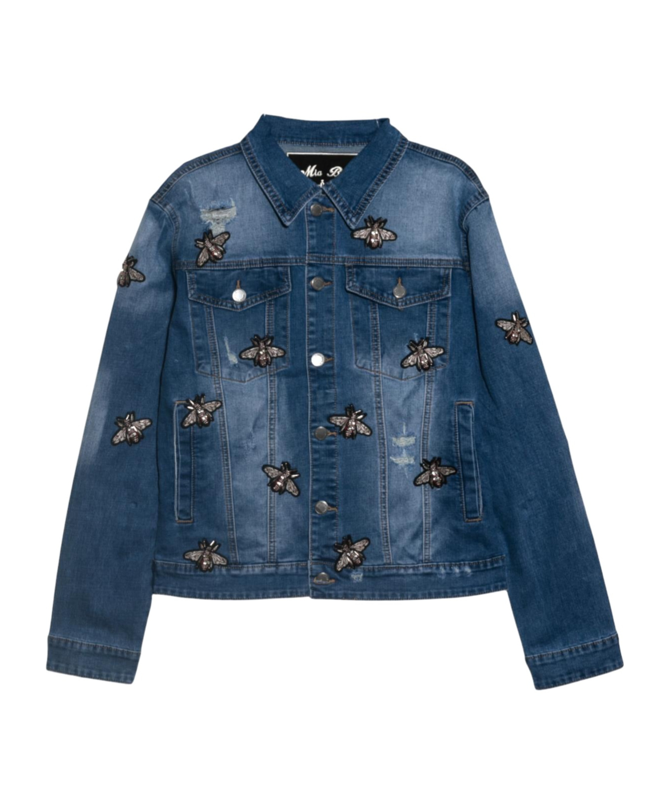 Mia Denim Bee Patches Jacket In Blue