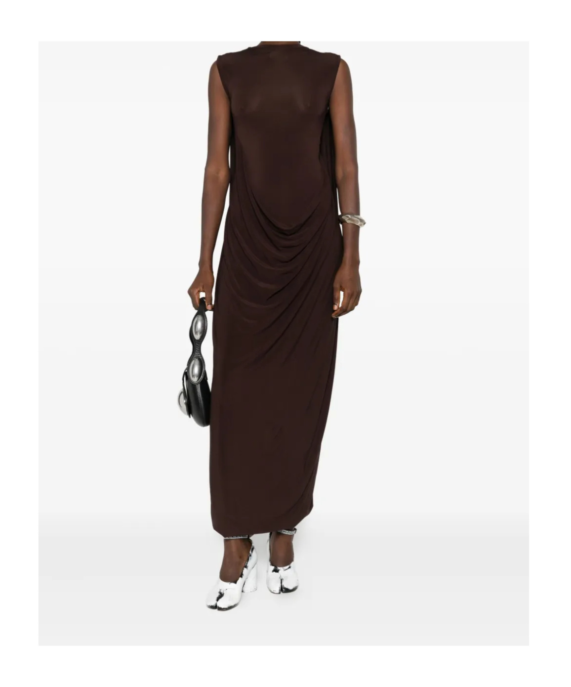 Jean Paul Gaultier Double-layered Draped Maxi Skirt In Brown