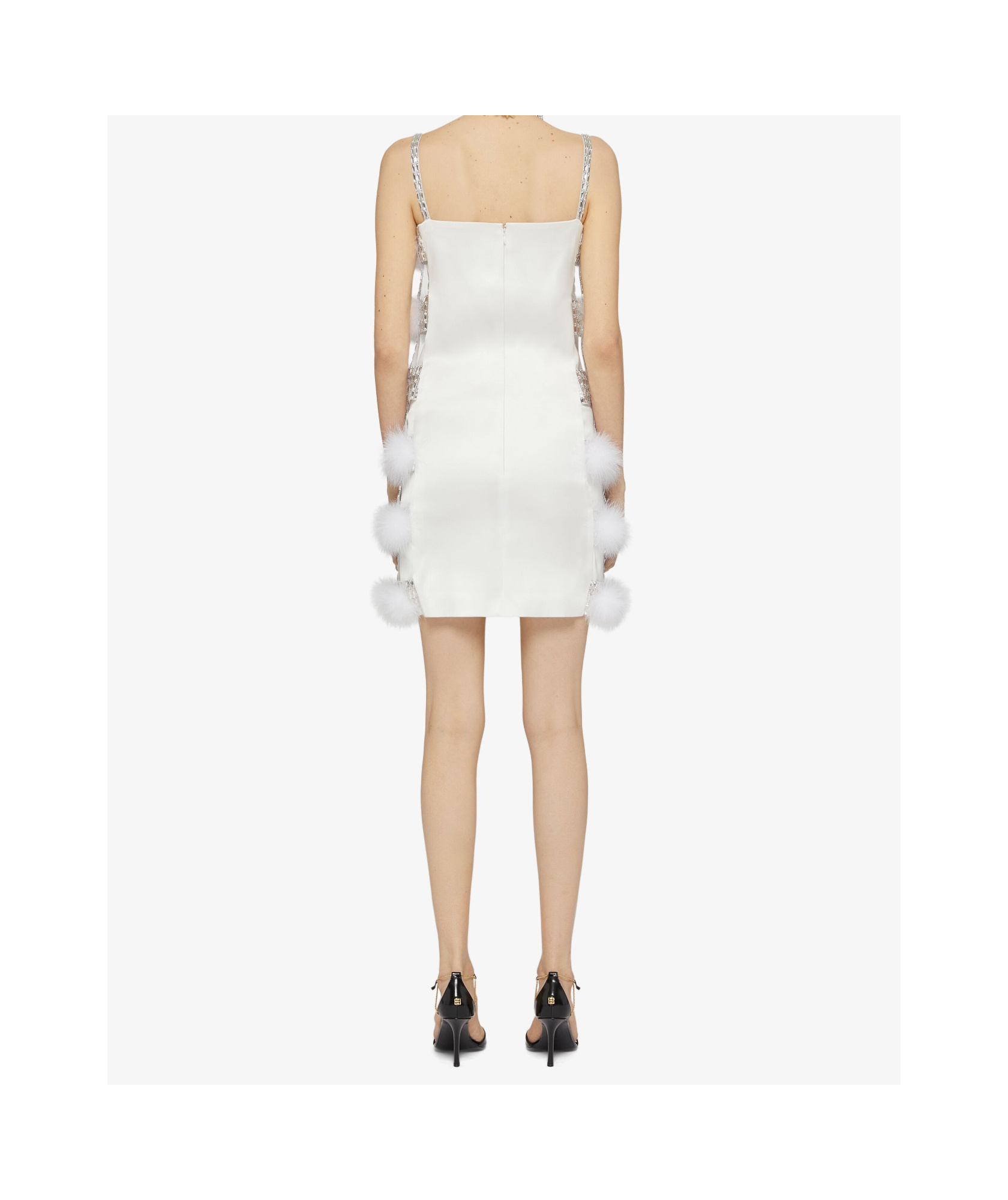 Givenchy A Satin Dress Decorated With Pompoms And Crystals In Off White