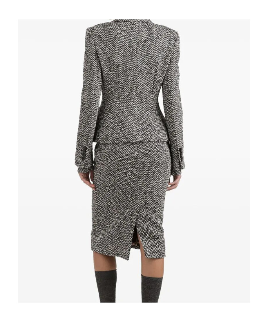 Dolce & Gabbana Double-breasted Wool Blend Jacket With Dotted Print In Gray
