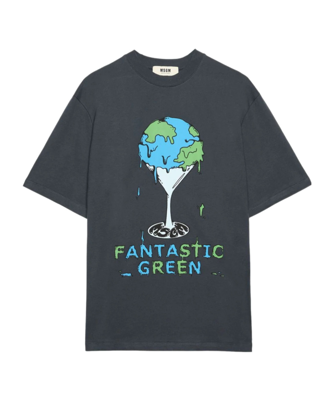 Msgm Fantastic Green Man T-shirt Charcoal Size Xxl Organic Cotton In Gray