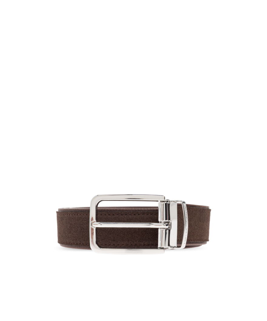 Emporio Armani Rectangle-buckle Suede-leather Belt In Gold