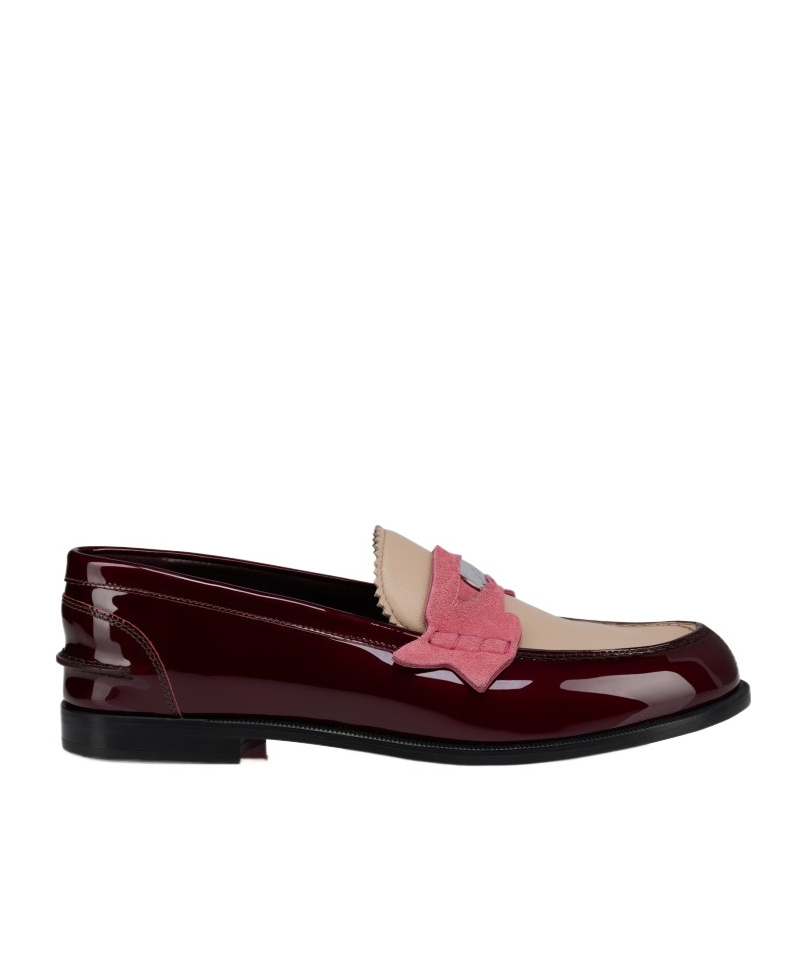 Christian Louboutin Donna Colorblock Mixed Leather Red Sole Penny Loafers In Burgundy