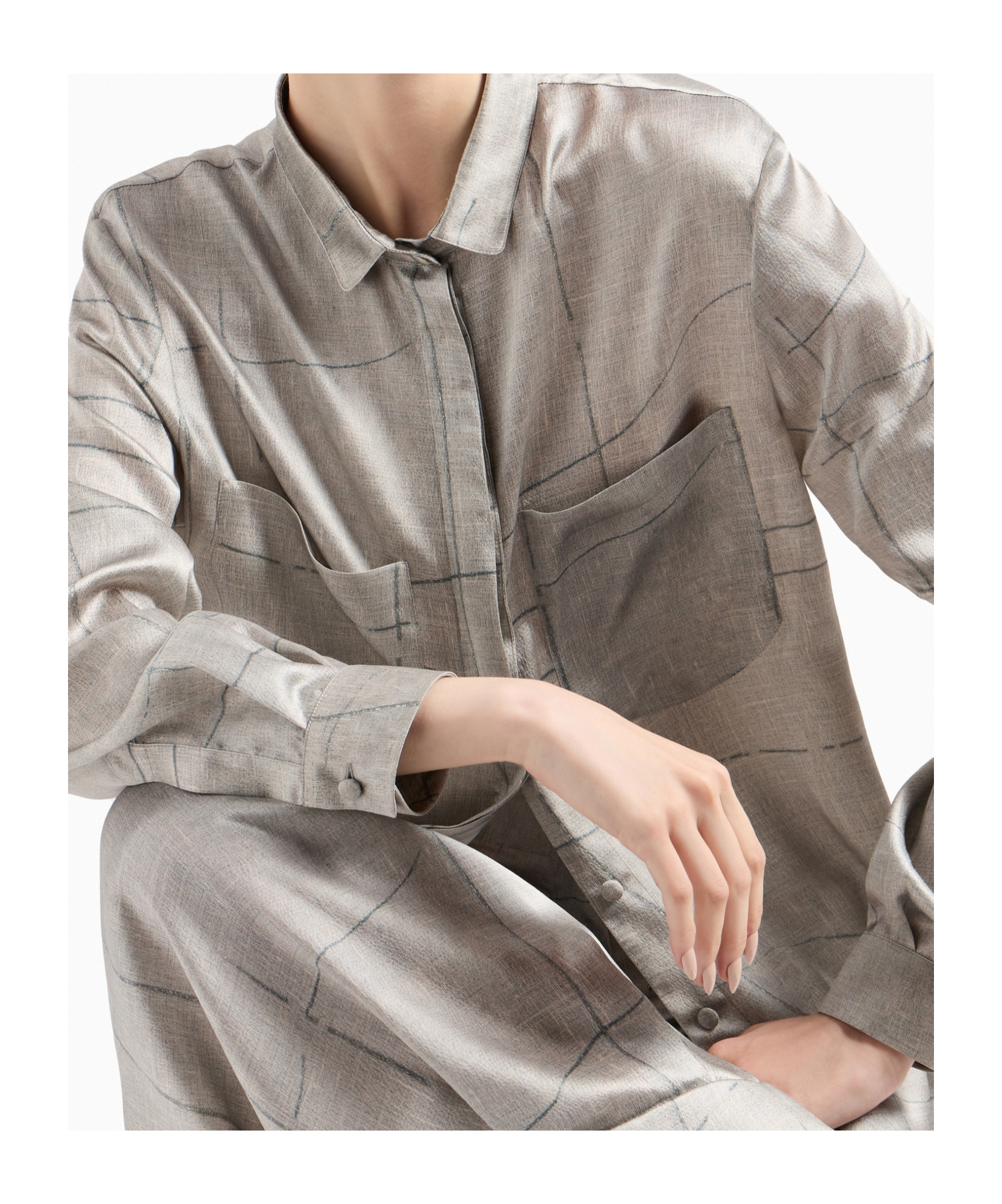 Giorgio Armani Printed Silk Satin Shirt In White