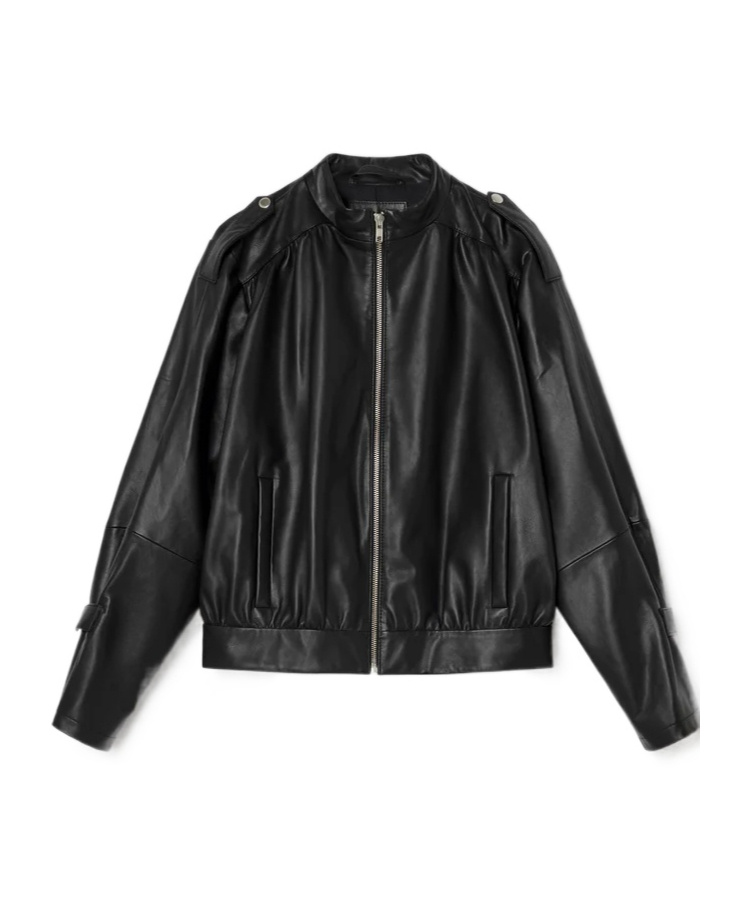 Gimaguas Long-sleeved Leather Jacket In Black