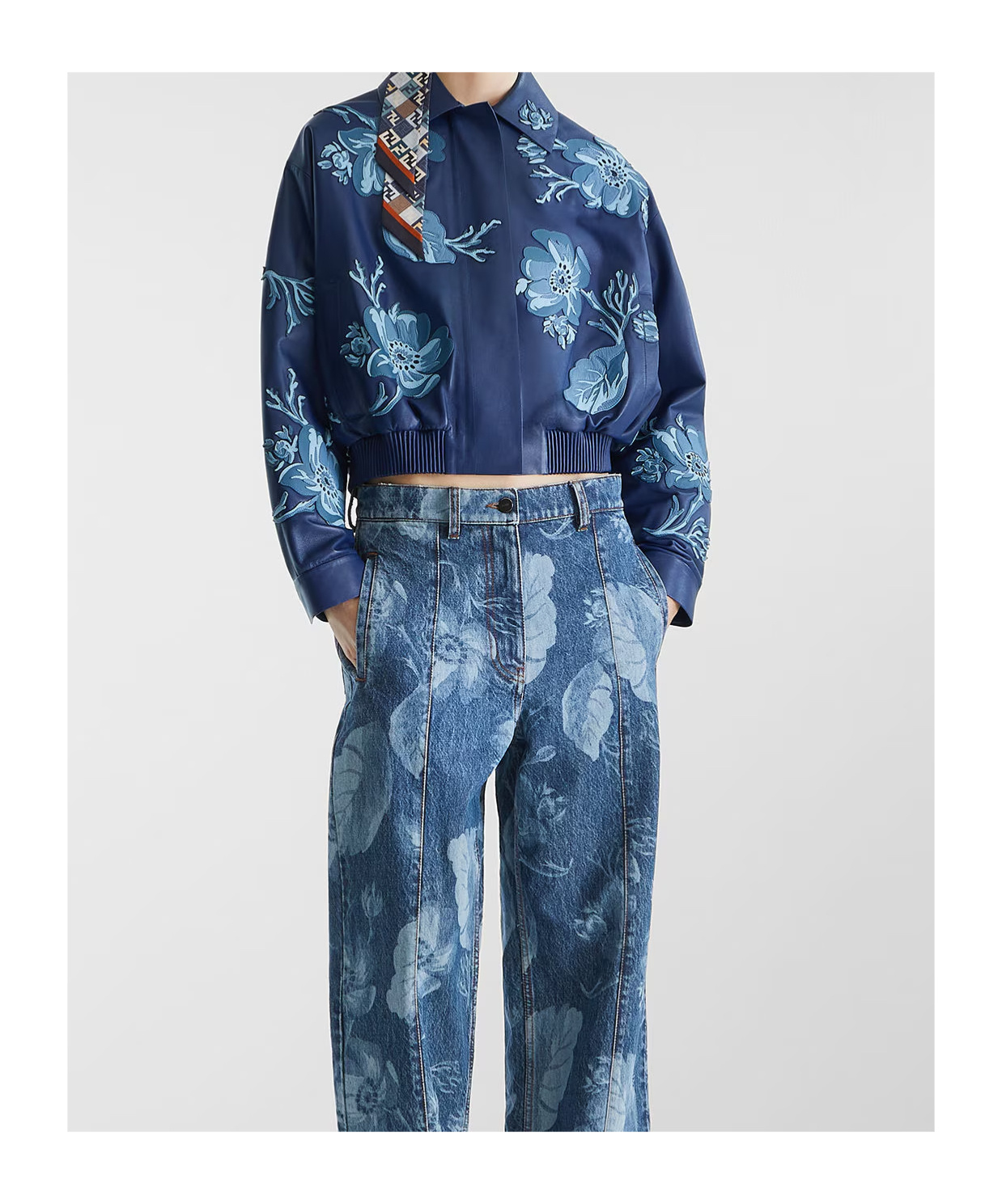 Fendi Blue Leather Bomber Jacket