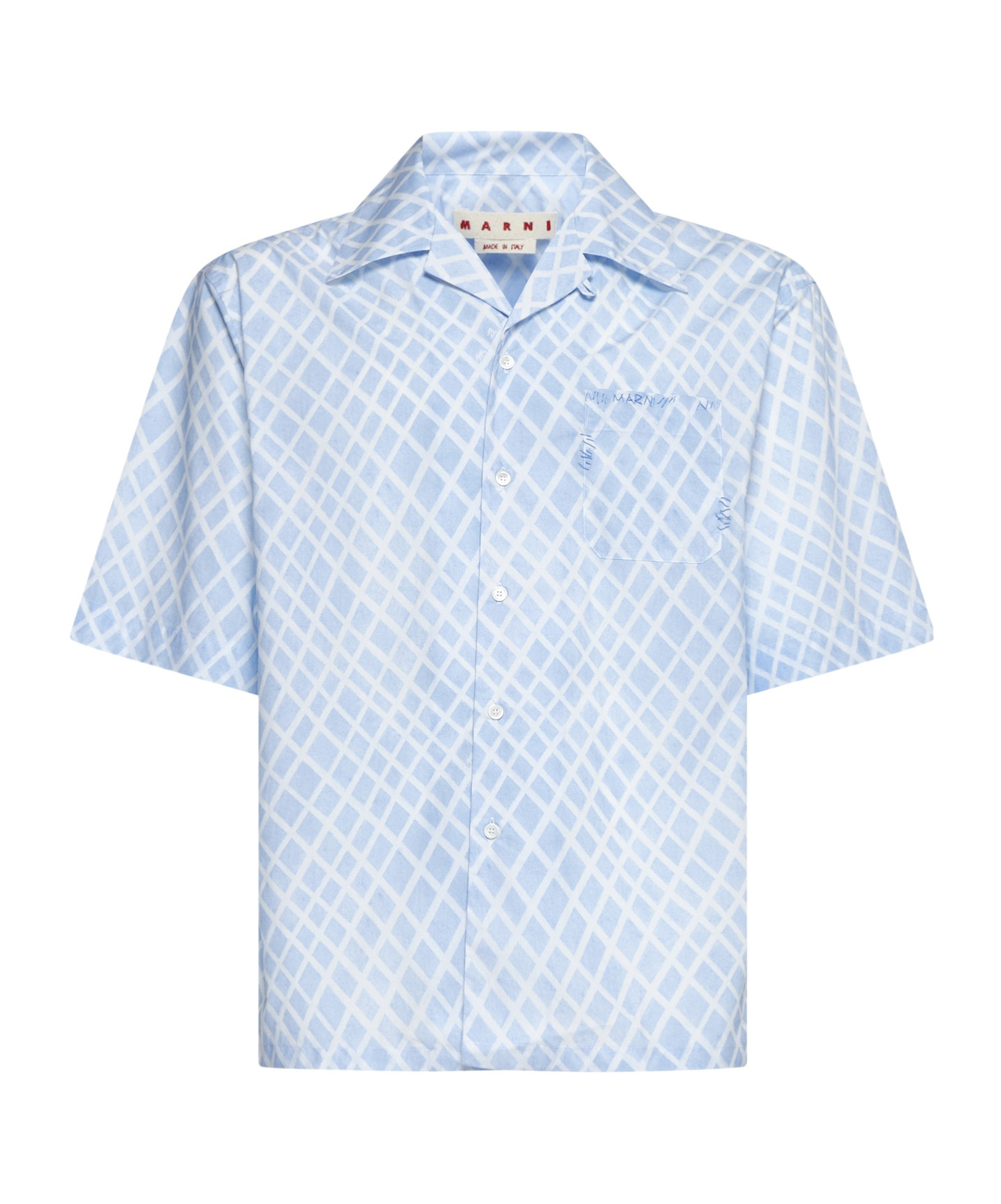 Marni Short Sleeved Checked Buttoned Shirt In Blue