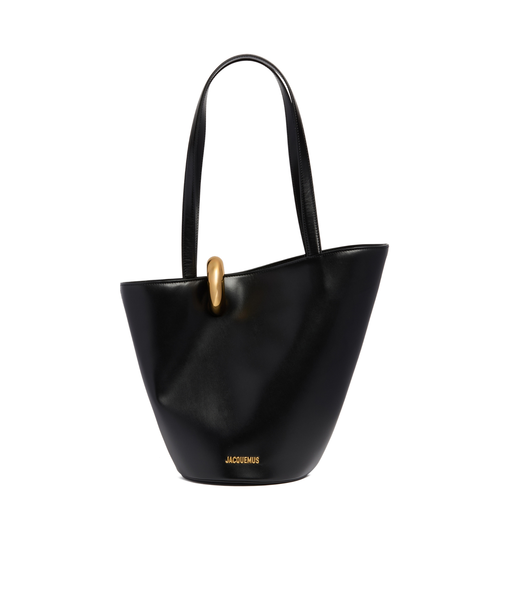 Jacquemus The Medium Bambola Asymmetric Leather Bucket Bag In Black