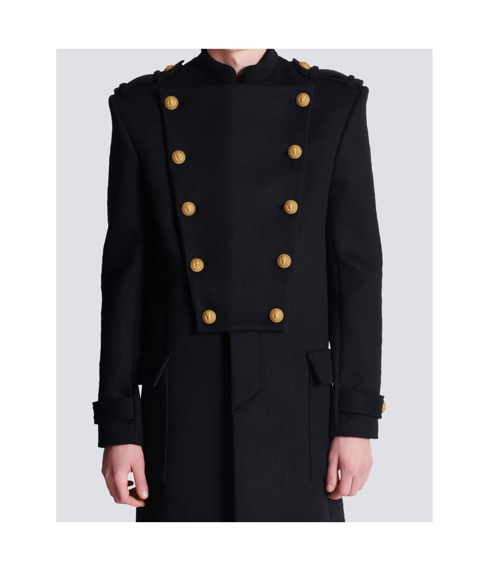 Balmain Wool And Cashmere Coat With Detachable Bib Front In Black
