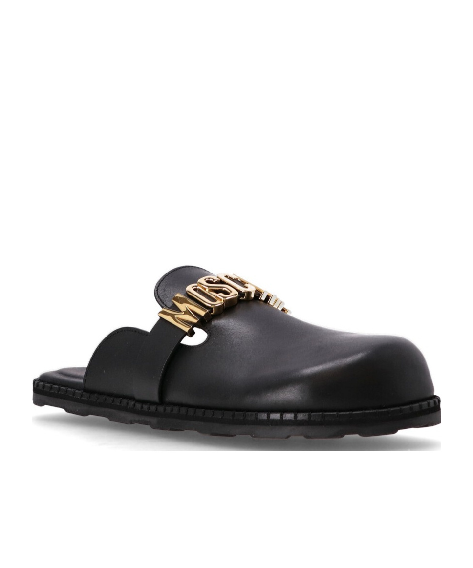 Moschino Logo-lettered Closed-toe Sandals In Black