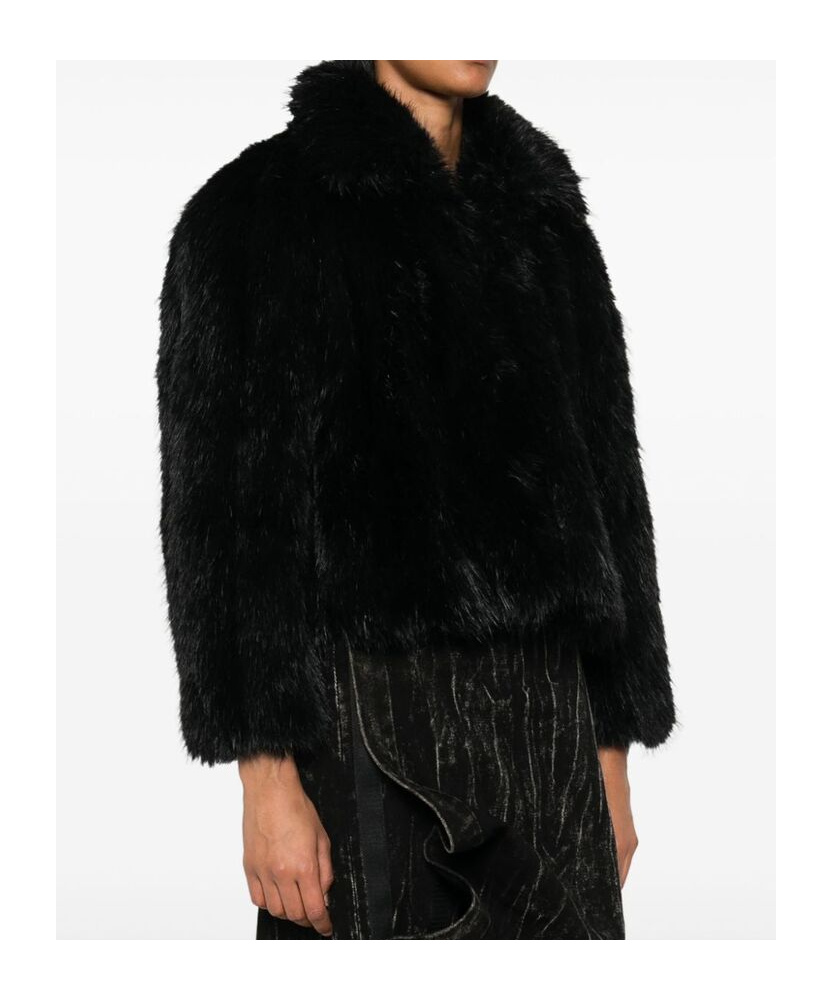 Balenciaga Black Shrunk Faux-fur Jacket In Black
