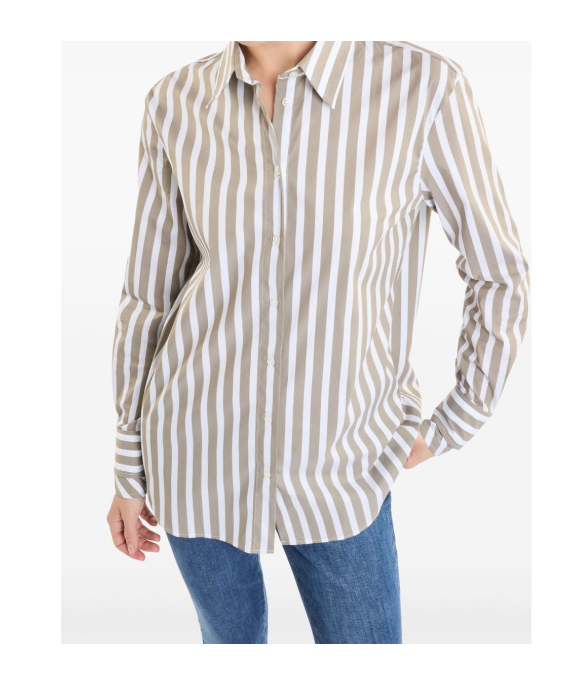Fay Tailored Cotton Shirt With Vertical Stripes In Nude