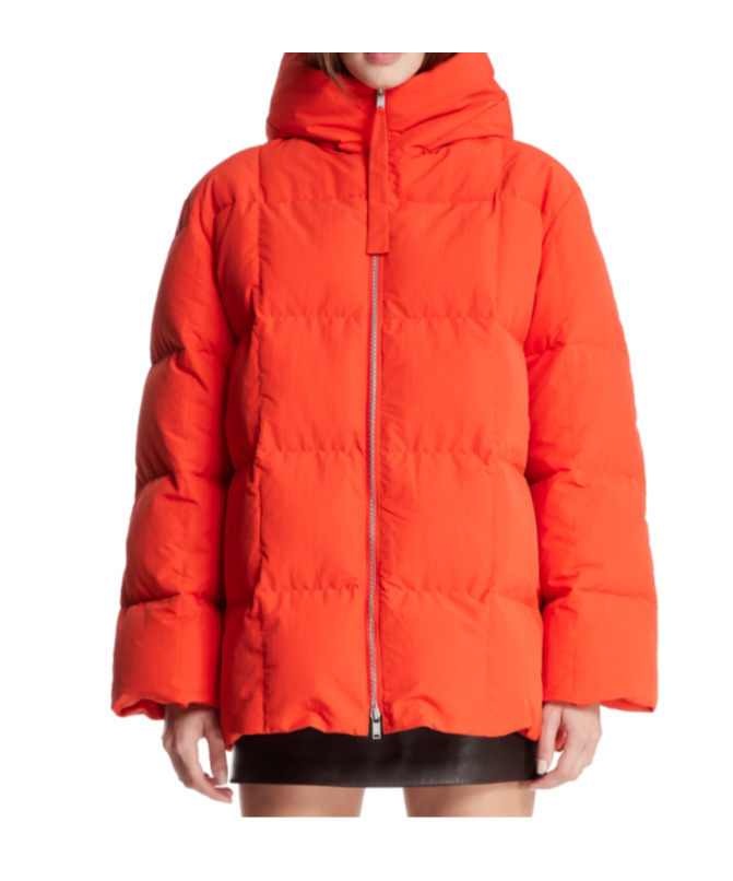 Jil Sander Zip-up Hooded Down Coat In Orange