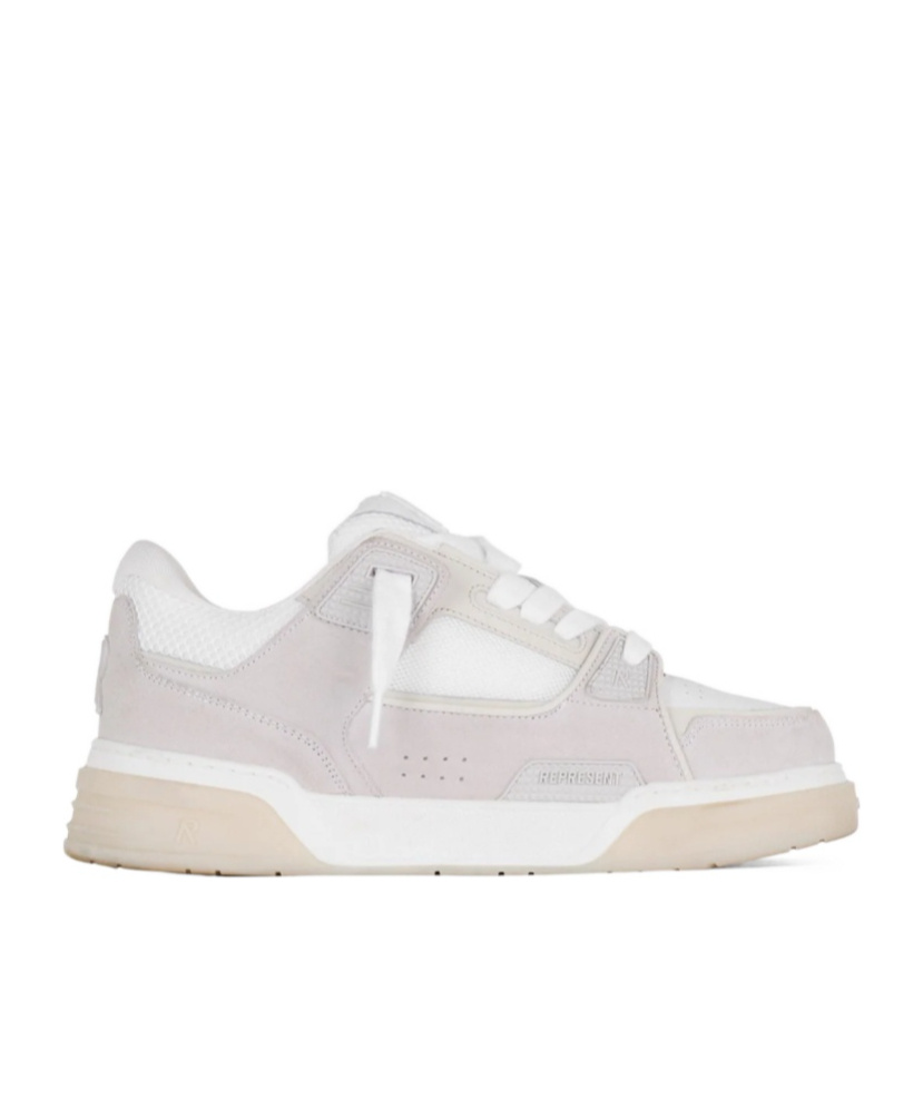 Represent Mesh And Suede Low-top Sneakers With Perforated Design In Retro White