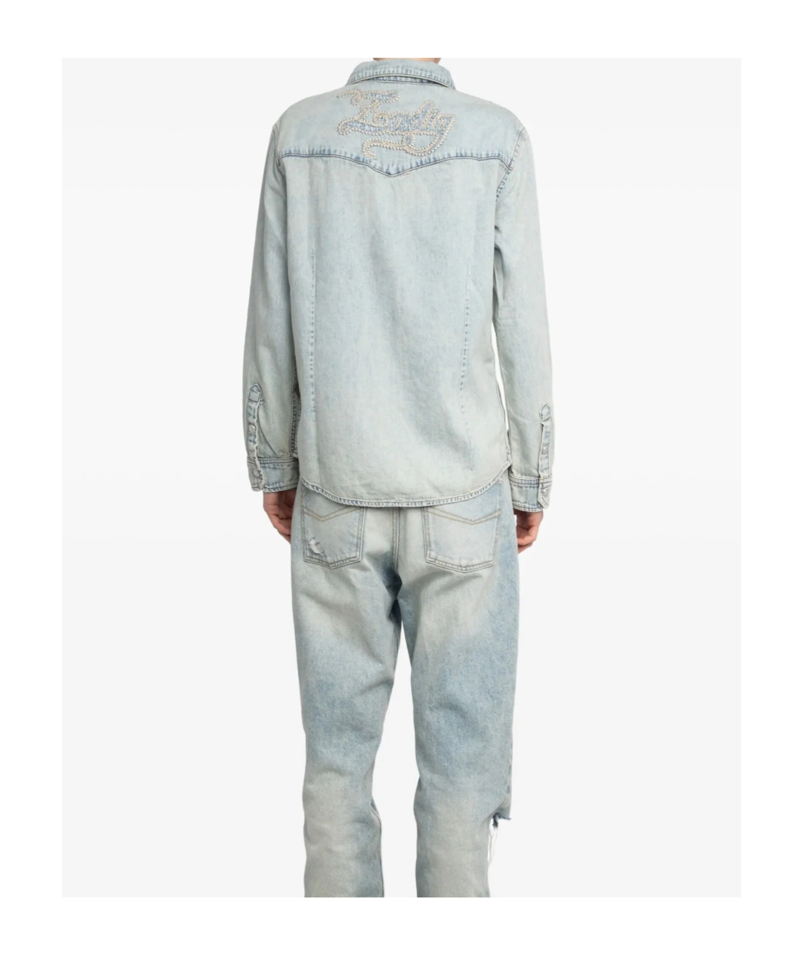 Zadig & Voltaire Saby Studded Denim Button-up Shirt In Multi