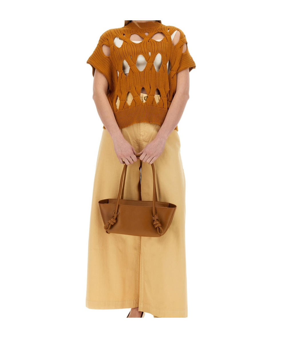 Alysi Hollow Knit Sweater In Orange
