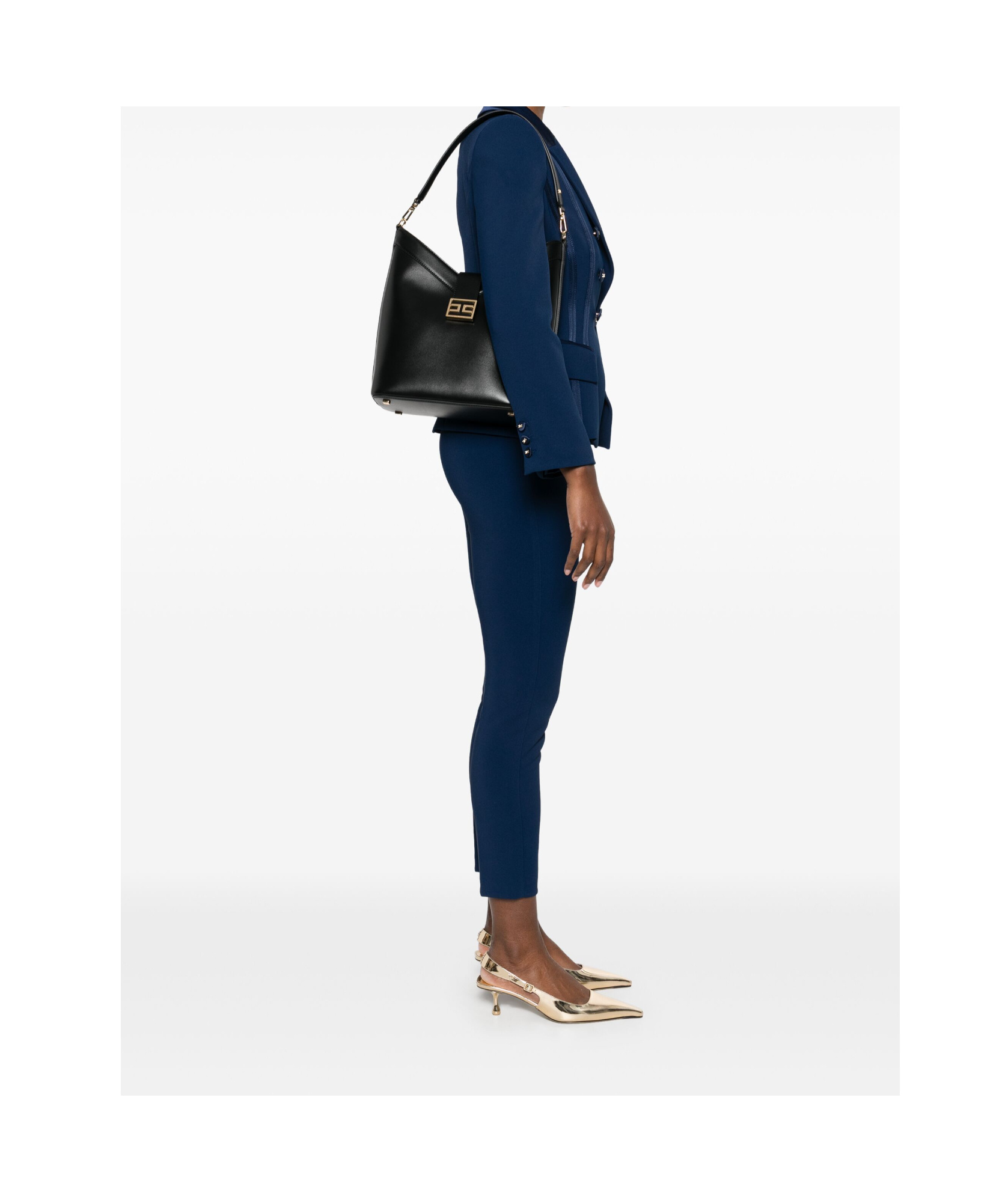 Shop Elisabetta Franchi Logo-buckle Shoulder Bag In Black
