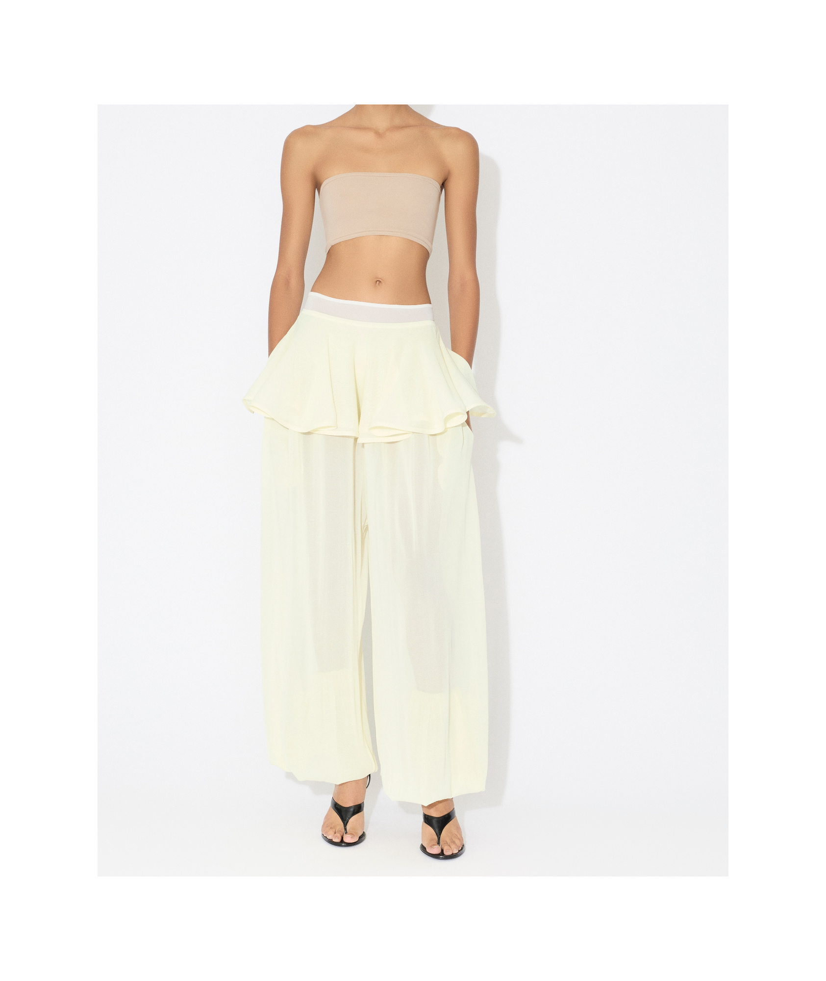 Alaïa Knitted Ruffled Casual Pants In White
